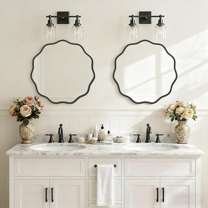 HOMECOOKIN 24" Wavy Round Wall Mirror, Black Scalloped Circle Mirror Edge Round with Metal Frame, Modern Decorative Hanging/Leaning Mirrors for Bathroom, Hotels, Hallway, Entryway, Vanity, Office