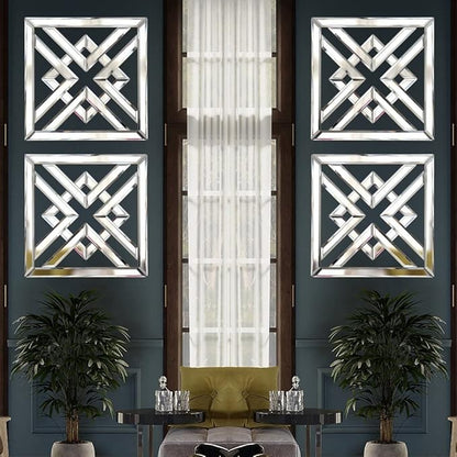 QMDECOR Silver Mirrored Wall Decor 16x16" Modern Fashion DIY Wall-Mounted Mirror X Design Gorgeous Glam Accent Vintage Chic for Room and Home