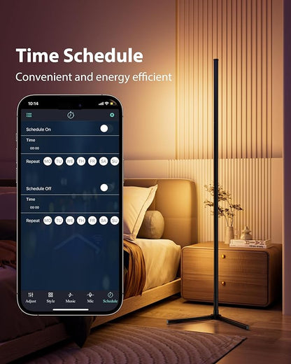 LED Corner Floor Lamp 2 Pack, 65" Tall Smart RGB Floor Lamp with APP and Remote Control, Ambient Lighting Color Changing Standing Lamps with Music Sync and Timing for Living Room, Bedroom, Gaming Room
