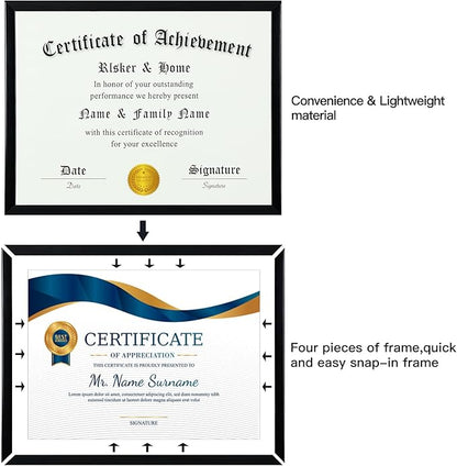 ELSKER&HOME 8.5 x 11 Frame Black 12 Pack, Certificate Award Document Diploma Frame Multi Pack, 8.5x11 Picture Frame for Wall & Tabletop Mounting in Horizontal or Vertical Format