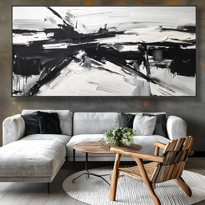 Wall Art Abstract Canvas Painting Black and White Modern Artwork for Living Room Bedroom Dining Room Home Office Decor 24"x48" with Framed