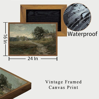 OIQArtOIQ Framed Vintage Landscape Wall Art French Country Cottage Natural Scenery Oil Painting Canvas Prints Farmhouse Fall Decor Aesthetic Pictures for Kitchen Bedroom Living Room Bathroom