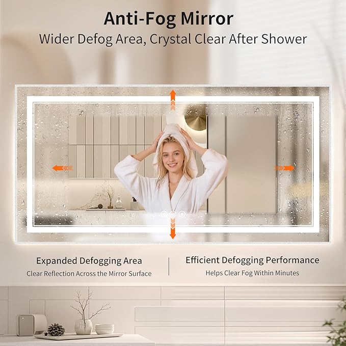 30"x60" LED Bathroom Mirror with Lights, Front & Backlit, Anti-Fog, Dimmable, 3 Color Temperature, CRI 90+, LED Mirror for Bathroom with Premium Full Aluminum Frame, Touch Control with Memory