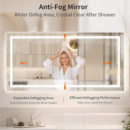 30"x60" LED Bathroom Mirror with Lights, Front & Backlit, Anti-Fog, Dimmable, 3 Color Temperature, CRI 90+, LED Mirror for Bathroom with Premium Full Aluminum Frame, Touch Control with Memory