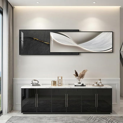 Extra Large Framed Modern Abstract Wall Art for Living Room, Set of 2 Long Horizontal Prints Paintings, Minimalist Black and White Pictures for Hallway Bedroom Dining Room Office Wall Decor