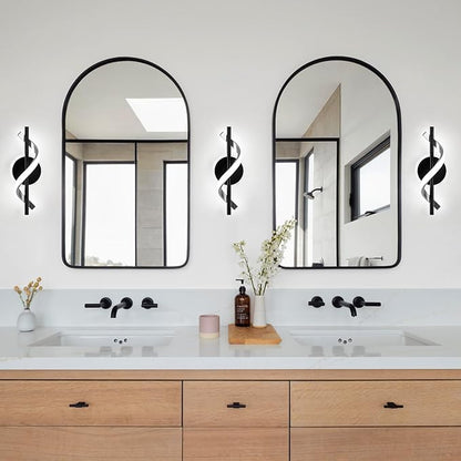 EIDISUNY LED Wall Sconces Indoor, 12W LED Wall Mount Lights, Modern Spiral Wall Lamp, 6000K Cold Light Fixture for Stairs, Living Room, Bedroom, Aisle, Hallway (Cold White, Black)