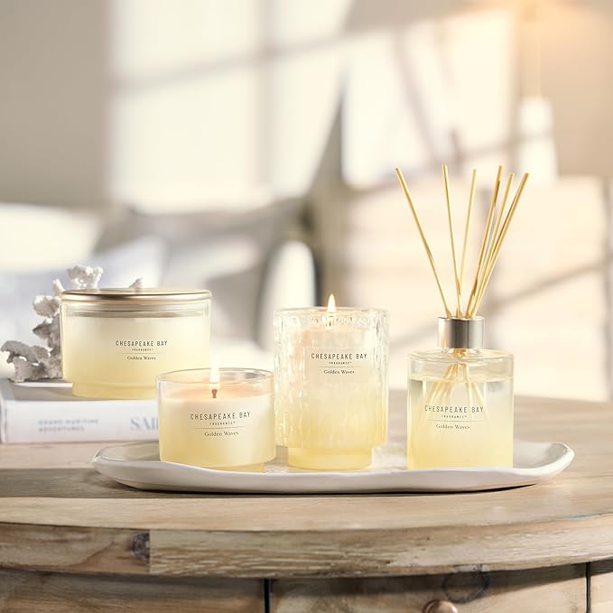 Chesapeake Bay, Reed Diffuser, 5.7oz, Golden Waves Scent, Mood Evoking, Sea Glass-Inspired Jar, Room Filling Fragrance Made with Essential Oils, Coastal Fragrance for Home Décor or Gifting