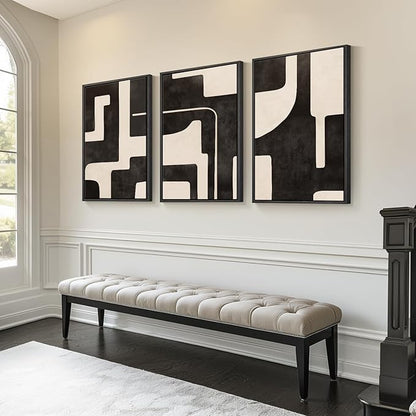 Large Framed Neutral Abstract Wall Art for Living Room, 3 Piece Black Beige Canvas Prints Paintings Artwork for Walls, Modern Minimalist Abstract Pictures for Hallway Office Wall Decor 24x36 In
