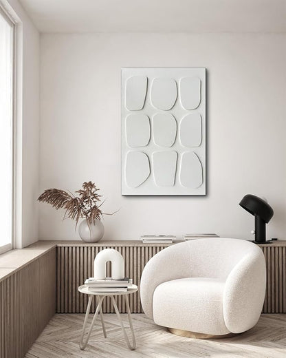 Creespi Hand Painted 3D Textured White Wall Art 24x36 inches,Modern Abstract Minimalist Art Canvas Painting for Home Wall Decor