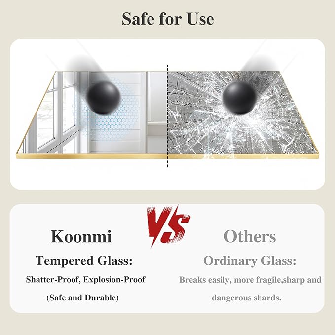 Koonmi Gold Mirrors for Wall, 30x60 Inch Bathroom Mirror, Rectangular Wall Mirror for Living Room Bedroom Bathroom, Hangs Horizontally or Vertically