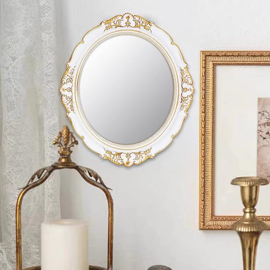 YCHMIR Vintage Decorative Wall Mirror 14.8 x 13.1 Inch Oval Mirror White