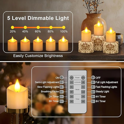 PChero Rechargeable Flameless Candles with Remote Timer & Charging Base, 6 Pack Votive Candles Battery Operated Tea Lights Flickering, LED Tealights for Home Wedding Halloween Fall Christmas Decor