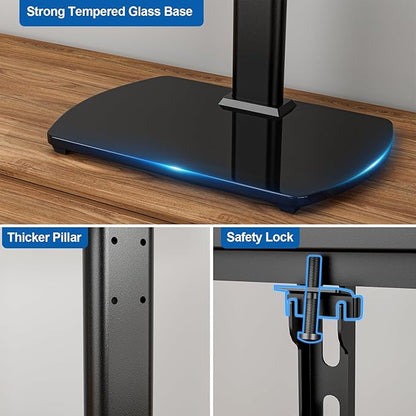 Universal TV Stand for 27-60 Inch TVs with Swivel Mount, Height Adjustable Table Top TV Stand Mount, Heavy Duty Tempered Glass Base, TV Pedestal Stand Holds up to 88 lbs, VESA 400x400mm