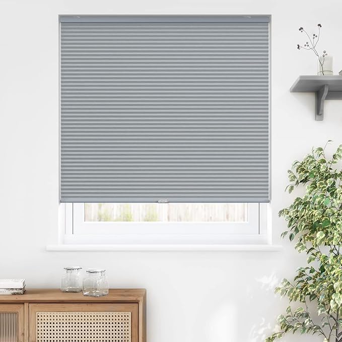 LazBlinds Cordless Cellular Shades, Blackout Privacy Honeycomb Shades for Home, Thermal Insulation Noise Reduction Blinds for Windows, 22'' W x 64'' H, Dark Grey