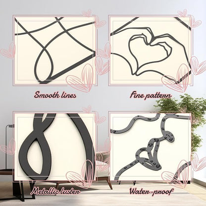 KOYILTD 3 Pcs Metal Minimalist Wall Art Love Wall Decor Metal Line Wall Art Bedroom Decor for Couples Love Decoration for Bedroom Living Room Bathroom Valentine's Day Decoration (Black)