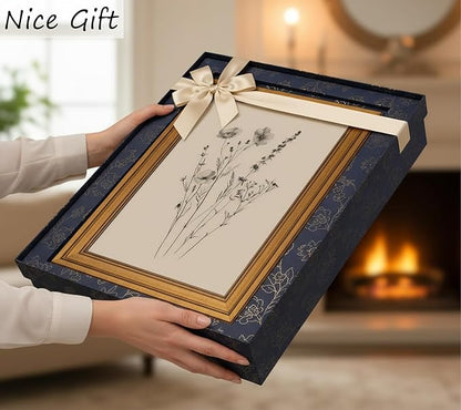 Vintage Gold Framed Canvas Wall Art, Minimalist Floral Poster Artwork, Wildflower Print Picture, Flower Plant Painting Wall Decor, for Living Room, Bedroom, Farmhouse, Home Decoration, 12x16in