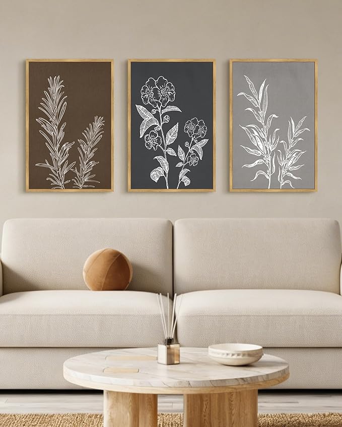 Drsoum Botanical Boho Vintage Flower Wall Art Framed Retro Floral Prints Wildflower Neutral Rustic Bohemain Artwork Kitchen Living Room Ready to Hang 16x24in Natural Framed