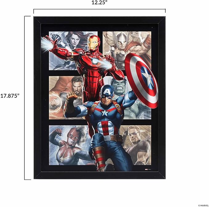Marvel Avengers Framed Wood Wall Decor - Featuring Captain America, Iron Man and More - Classic Marvel Avengers Wall Art