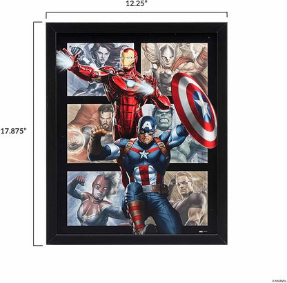 Marvel Avengers Framed Wood Wall Decor - Featuring Captain America, Iron Man and More - Classic Marvel Avengers Wall Art