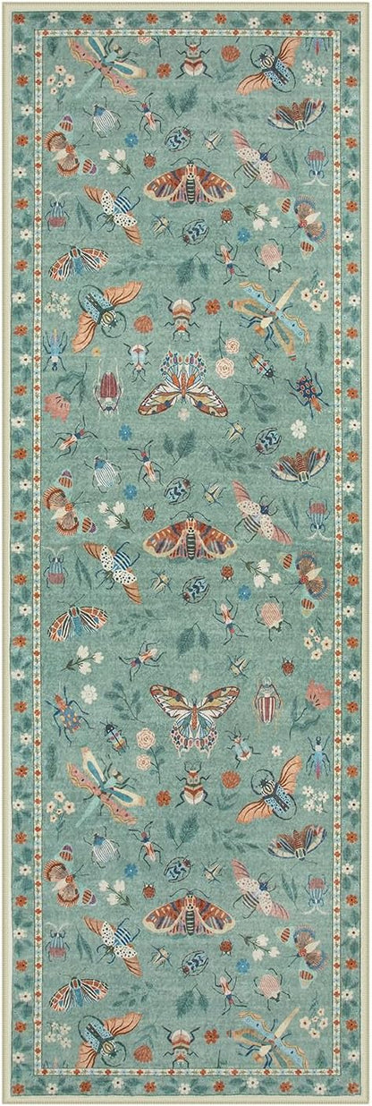 Lahome Insect Washable Runner Rug, 2x6 Kitchen Runners for Hallways 6 Feet Non Slip, Soft Laundry Room Rug Ultra-Thin Long Carpet for Bathroom Bedroom Entryway Vionnet, Green