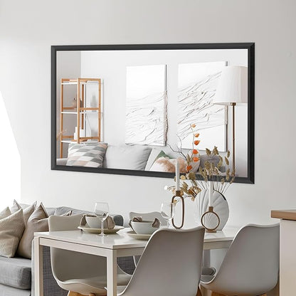 Amorho Bathroom Mirror Black, 48x40 Inch Thick Metal Framed Wall Mirrors, Suitable or Bedroom, Living Room, Entryway, Rectangle Wall-Mounted Mirrors(Horizontal/Vertical).