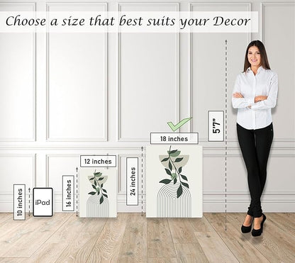 Induslyfe Large Framed Boho Canvas Wall Art Set of 3, Mid Century Modern room Decor, Minimalist Sage Green Botanical Boho Bathroom wall art 18x24 Abstract Geometric Canvas Prints Ready To Hang Bedroom