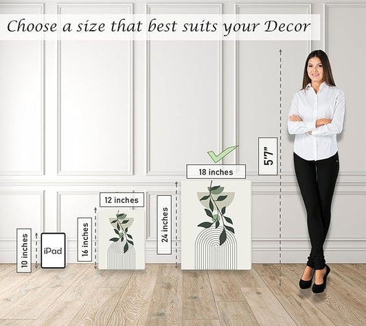 Induslyfe Large Framed Boho Canvas Wall Art Set of 3, Mid Century Modern room Decor, Minimalist Sage Green Botanical Boho Bathroom wall art 18x24 Abstract Geometric Canvas Prints Ready To Hang Bedroom