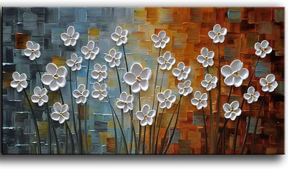 YaSheng Art - 100% Hand painted Contemporary Art Oil painting On Canvas white Flowers Abstract Paintings Modern Home Decor Wall Art for living room Bedroom Framed Ready to Hang 20x40inch