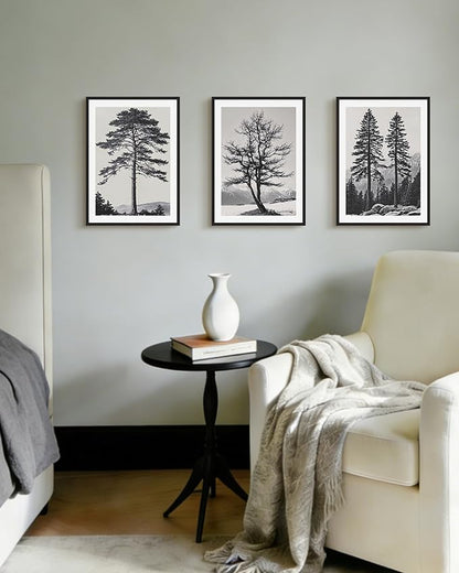 Drsoum Vintage Black Gray Tree Wall Art Framed Antique Retro Forest Prints Modern Rustic Artwork Bedroom Farmhouse Ready to Hang 11x14in Black Framed