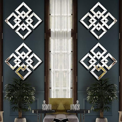 QMDECOR Silver Mirrored Wall Decor 16x16” Decorative Mirror Modern Fashion DIY Wall-Mounted Mirrors Square Design Gorgeous, Glam, Accent, Vintage, Chic Mirror for Room and Home Decor