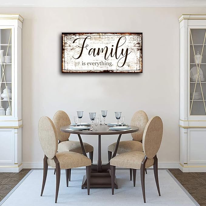 Family is Everything Wall Decor-Rustic Family Quote Print Canvas for Farmhouse-Family Signs Wall Art- Framed Artwork Wall Decoration for Living Room,Bedroom,Dining Room,Home Decor,Ready to Hang 20"x40"