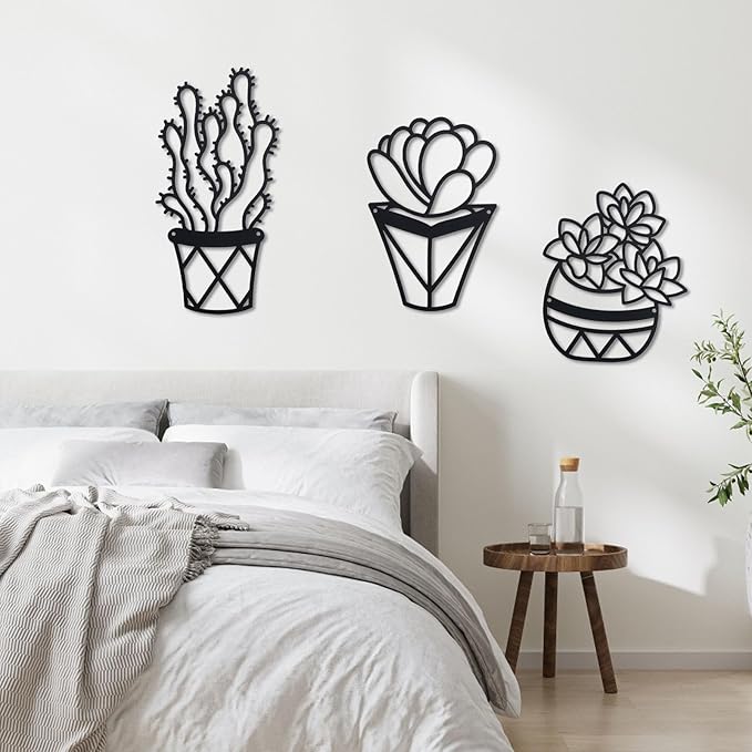 OYEFLY Cactus Metal Wall Art,Modern Metal Wall Decors Plant (3 Pcs)