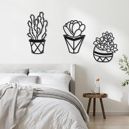 OYEFLY Cactus Metal Wall Art,Modern Metal Wall Decors Plant (3 Pcs)