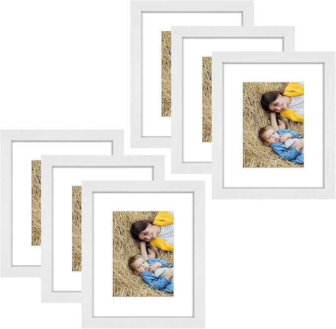 Golden State Art, 8x10 Picture Frame Set of 6 - Matted to 5x7 Photo - Engineered Wood Gallery Frame Set - Wall Mounting (White,6 Pack)