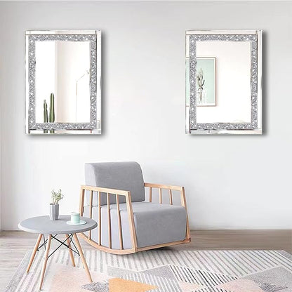 Meetart Crystal Crush Diamond Silver Mirror 11'' x 15''2 PCS, Frameless Stylish Gorgeous Diamond Decor Glam Glass Mirror. for Bedroom Bathroom Hanging Mirror Home for Wall Decor.
