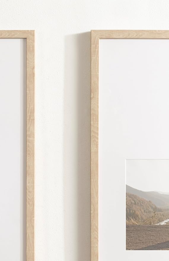 Kate and Laurel Gallery Rectangular Panel Picture Frame Set of 2, 14 x 30 matted to 8 x 10, Light Natural, Modern Tall Two-Piece Photo Frame Set for Gallery Wall Decor in Living Room Wall Display