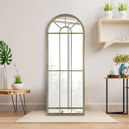 HQiJun Wall Mirror Window Decorative Mirrors Arched Farmhouse for Living Room Bedroom Entryway Bathroom Vanity(Gold,47” x17” x 1”)