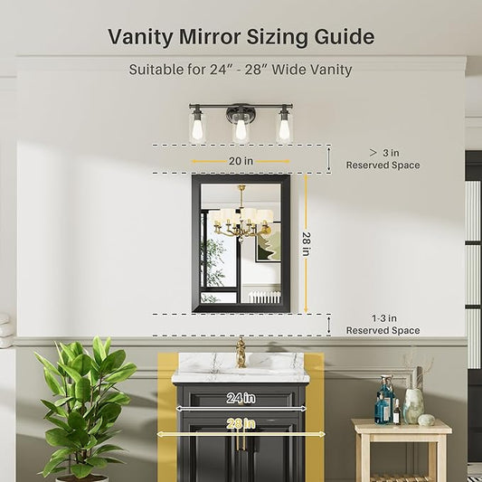 Briivue 20x28 Inch Black Bathroom Mirror for Wall, Thick Metal Framed Rectangle Mirrors for Over Sink, Bedroom, Living Room, Entryway, Anti-Rust, HD Tempered Glass