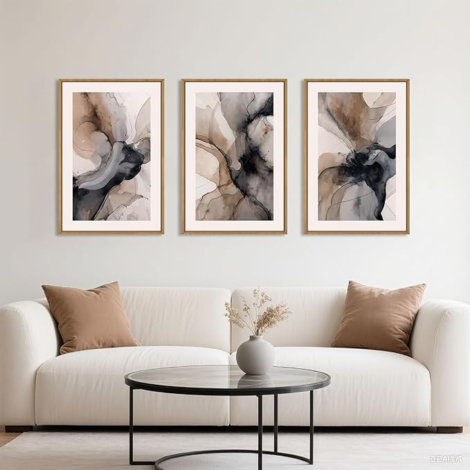 Celestdeco Large Abstract Neutral Framed Canvas Wall Art,Watercolor Black Ink Wall Decor,Modern Beige Brown Prints,Minimalist Line Artwork for Living Room,Bedroom,Dining Room,Office-16 x24 x3