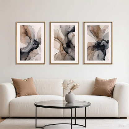 Celestdeco Large Abstract Neutral Framed Canvas Wall Art,Watercolor Black Ink Wall Decor,Modern Beige Brown Prints,Minimalist Line Artwork for Living Room,Bedroom,Dining Room,Office-16 x24 x3