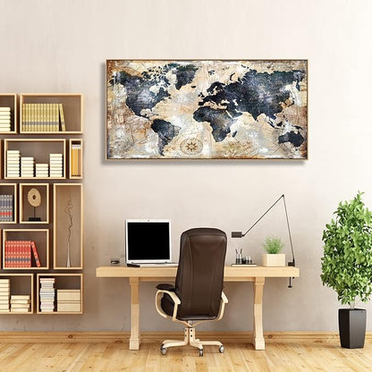 Framed Wall Art for living Room World Map Wall Art Print - Map Picture for Office Bedroom Wall Decor Travel Memory Nautical Map Decor Canvas Artwork 30 x 58 inch Ready to Hang