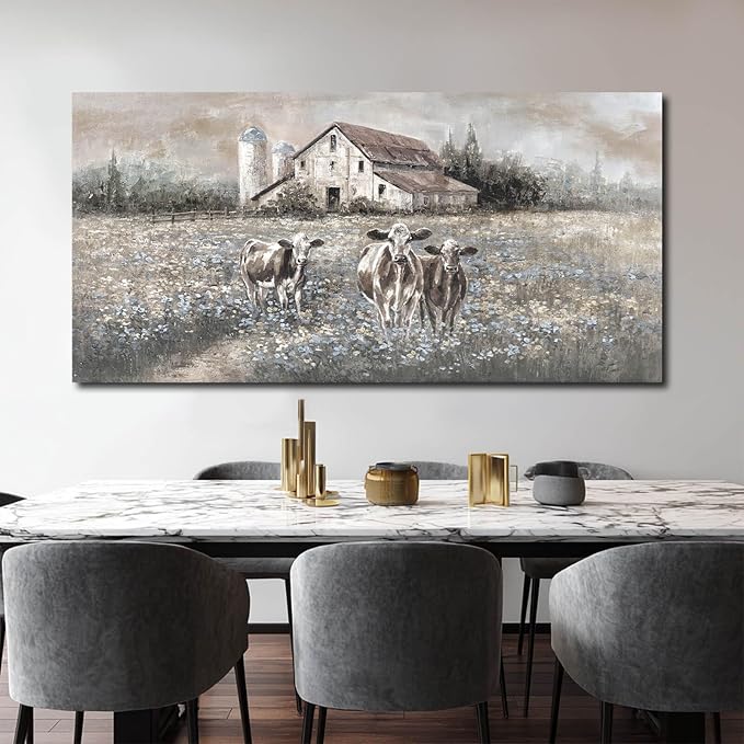 LEVERUP Funny Animal Wall Art Floral Canvas Artwork Spring Pictures Home Decor for Living Room Dining Room Rustic Farmhouse Decoration 29×58 Inch