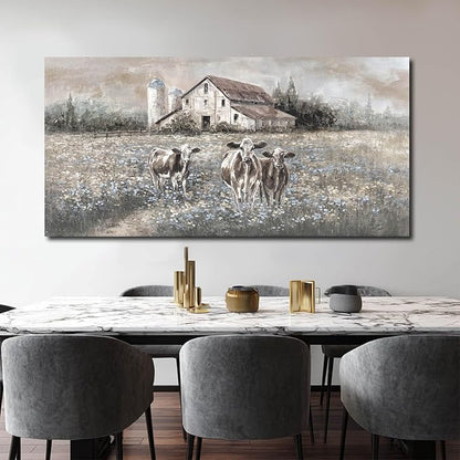 LEVERUP Funny Animal Wall Art Floral Canvas Artwork Spring Pictures Home Decor for Living Room Dining Room Rustic Farmhouse Decoration 29×58 Inch