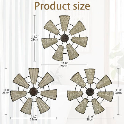 Briful 12" Wall Décor Pack of 3 Metal White & Black Windmill Radial Plate Wall Art Modern Accent Hanging Wall Decorations For Home Office Living Room Wall Sculptures