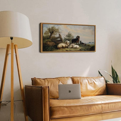 Rustic Sheep Canvas Wall Art Framed Vintage Country Pasture Animal Pictures Farmhouse Meadow Field Prints Painting Cottagecore Countryside Poster Artwork for Bedroom Living Room Home Decoration 20x40