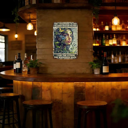 Inspirational Quote I Am The Storm Vintage Metal Sign They Whispered To Her You Cannot Withstand The Storm Tin Sign for Home Bar Cafe 16x12 Inch