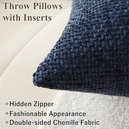 18" x 18" Decorative Throw Pillow with Inserts, Set of 2 Soft Modern Farmhouse Weave Pattern Throw Pillows, Square Boho Pillow for Couch, Bed, Sofa Decor (Navy Blue, 18" x 18"(Pack of 2))