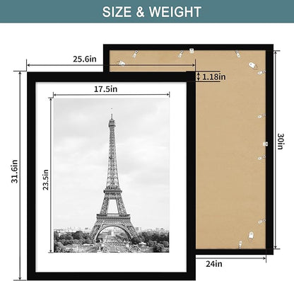 iRahmen 24x30 Poster Frame with 18x24 Mat - Plexiglass Wooden Picture Frames for Photo Wall Gallery Mounting (Pure Black, Set of 2)