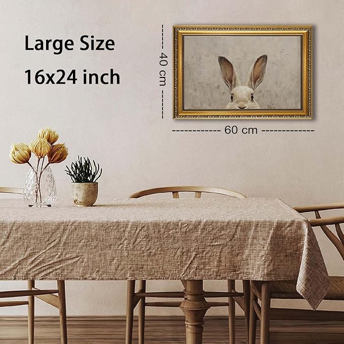 YD&YZY Gold Framed Vintage Wall Art Canvas Easter Bunny Wall Decor Rustic Easter Rabbit Décor Prints Cute Animal Painting Picture Print Artwork for Bedroom Kids Room Bathroom 16x24 inch Framed