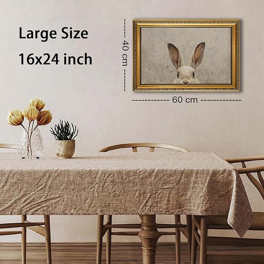 YD&YZY Gold Framed Vintage Wall Art Canvas Easter Bunny Wall Decor Rustic Easter Rabbit Décor Prints Cute Animal Painting Picture Print Artwork for Bedroom Kids Room Bathroom 16x24 inch Framed
